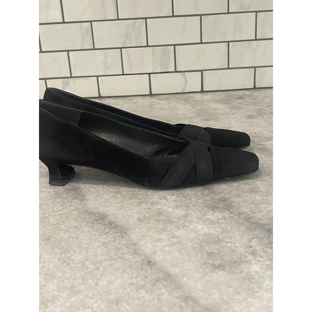 Stuart Weitzman Pumps Womens 7.5 AA Narrow Shoes Black Suede Kitten Heels